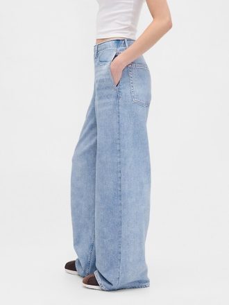 Baskılı Örgü Bol Paça Kot Pantolon