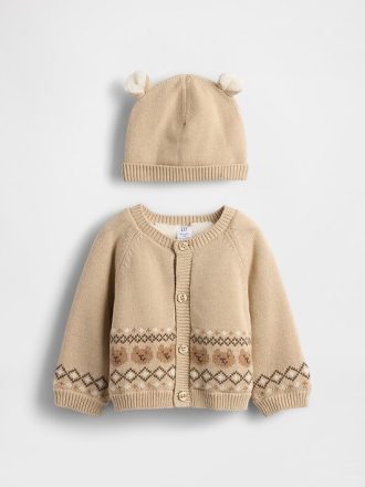 Bebek Sherpa Astarlı Ayıcık Hırka Kazak Takımı