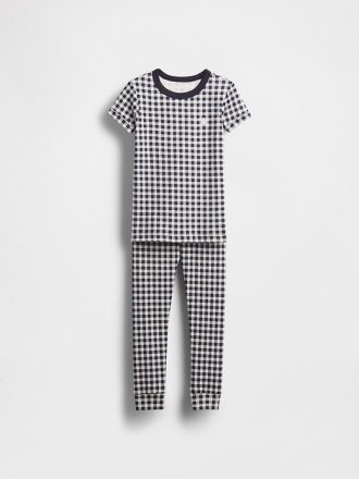 Bebek ve Yürümeye Başlayan Çocuk Organik Fırçalanmış Pamuklu Gingham Pijama Takımı