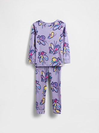 Bebek ve Yürümeye Başlayan Çocuk Organik Fırçalanmış Pamuklu Pijama Takımı