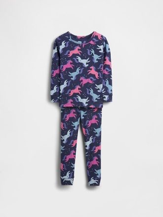 Bebek ve Yürümeye Başlayan Çocuk Organik Fırçalanmış Pamuklu Unicorn Pijama Takımı