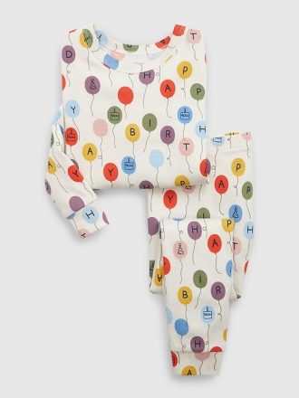 Bebek ve Yürümeye Başlayan Çocuk Organik Pamuklu Doğum Günü Pijama Takımı
