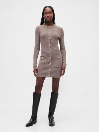 CashSoft Rib Cepli Mini Kazak Elbise