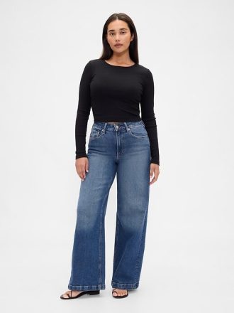 Curvy Yüksek Bel Stride Geniş Paça Kot Pantolon