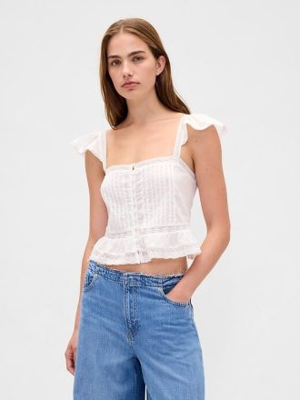Dantel Fırfırlı Vual Peplum Crop Top