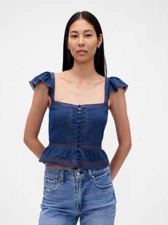 Dantel Fırfırlı Vual Peplum Crop Top