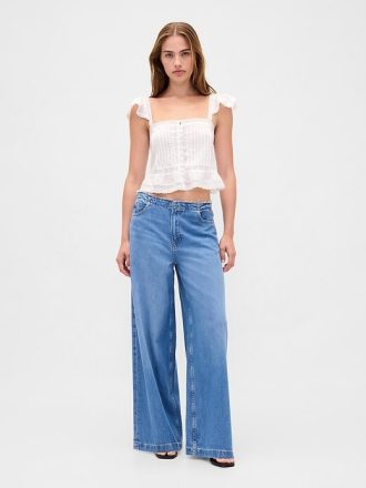 Dantel Fırfırlı Vual Peplum Crop Top
