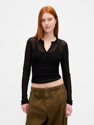 Şeffaf Kaburga Henley Kazak