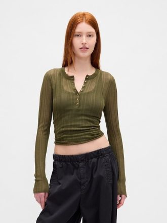Şeffaf Kaburga Henley Kazak