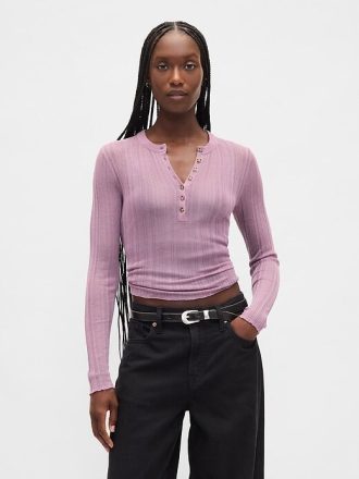 Şeffaf Kaburga Henley Kazak