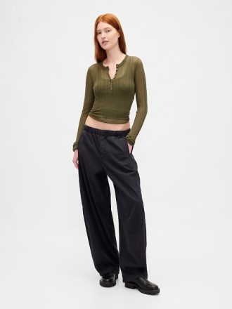 Şeffaf Kaburga Henley Kazak
