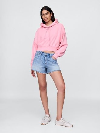 Fransız Havlu Büyük Boy Kırpılmış Kapüşonlu Sweatshirt
