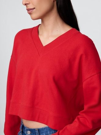 Fransız Havlu V Yaka Kısa Sweatshirt