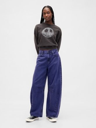 Gap × Disney Tim Burton’ın Kabus Öncesi Noel’i Orta Bel UltraSoft Varil Kot Pantolon