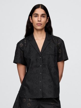 Gözlü Poplin Pijama Takımı