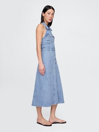 Icon Denim Askılı Midi Elbise