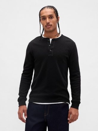 Çift Örgü Henley Tişörtü