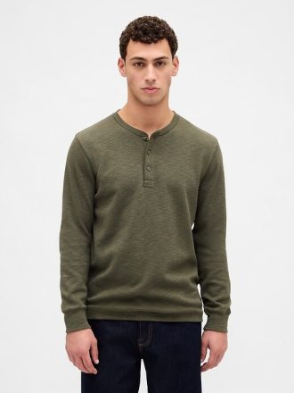 Çift Örgü Henley Tişörtü