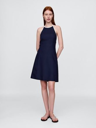Keten Karışımlı Askılı Mini Elbise
