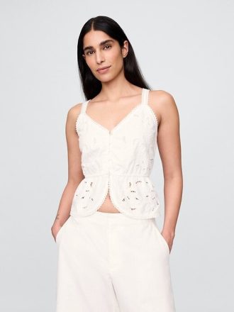 Keten Karışımlı Gözlü Peplum Üst