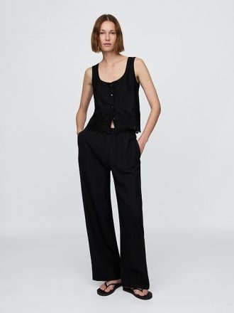 Keten Karışımlı İşlemeli Yelek
