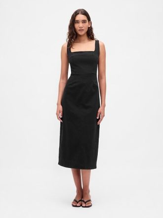 Kot Vücuda Oturan Midi Elbise