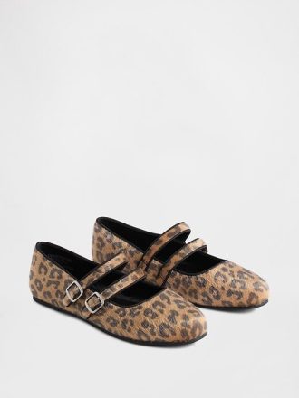 Leopar Çift Askılı Bale Ayakkabıları