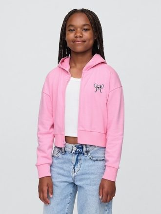 Lilo & Stitch Çocuk Fransız Havlu Kırpılmış Fermuarlı Kapüşonlu Sweatshirt