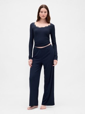 Mini Kaburga Geniş Paça Pijama Pantolonu