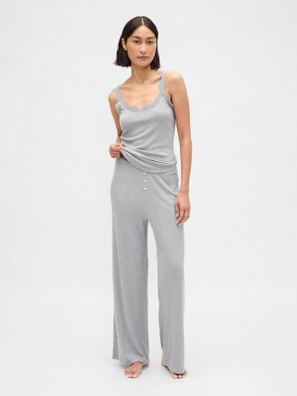 Mini Kaburga Geniş Paça Pijama Pantolonu