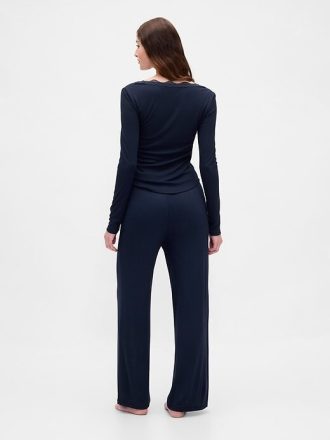 Mini Kaburga Geniş Paça Pijama Pantolonu