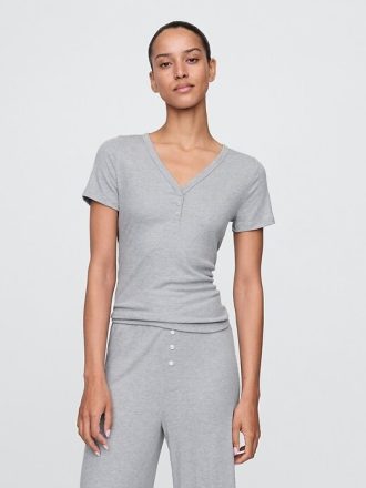 Mini Kaburga Henley PJ Üstü