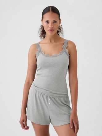 Mini Rib Dantel Pijama Üstü