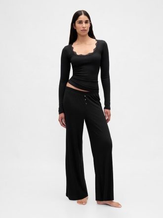 Mini Rib Dantelli Pijama Üstü
