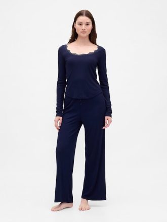 Mini Rib Dantelli Pijama Üstü