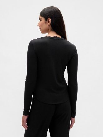 Mini Rib Dantelli Pijama Üstü