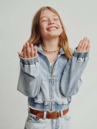 Çocuk Örgü Kot Fermuarlı Kapüşonlu Sweatshirt