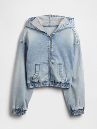 Çocuk Örgü Kot Fermuarlı Kapüşonlu Sweatshirt