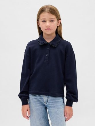 Çocuklar için Fransız Havlu Dantel Kenarlı Polo Sweatshirt