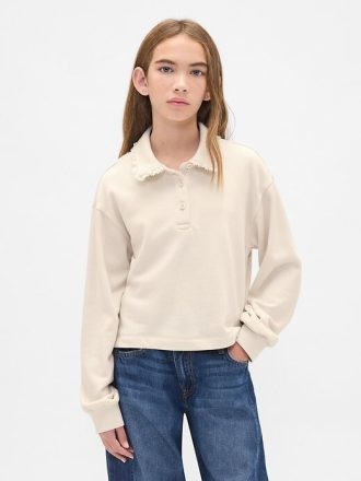 Çocuklar için Fransız Havlu Dantel Kenarlı Polo Sweatshirt