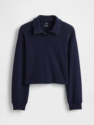 Çocuklar için Fransız Havlu Dantel Kenarlı Polo Sweatshirt