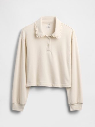 Çocuklar için Fransız Havlu Dantel Kenarlı Polo Sweatshirt