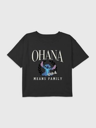 Çocuklar için Lilo ve Stitch Ohana Aile Anlamına Gelir Grafik Kutulu Kırpılmış Tişört