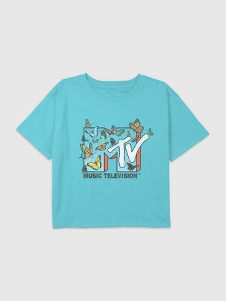 Çocuklar için MTV Kelebekler Grafikli Kutulu Kırpılmış Tişört