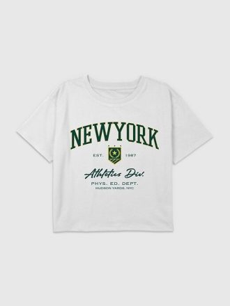 Çocuklar için New York Atletizm Grafikli Kutulu Kırpılmış Tişört