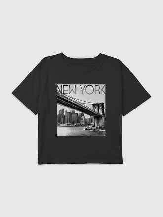Çocuklar için New York Bridge Grafikli Boxy Crop Tişört