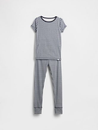 Çocuklar için Organik Fırçalanmış Pamuklu Gingham Pijama Takımı