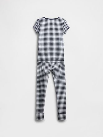 Çocuklar için Organik Fırçalanmış Pamuklu Gingham Pijama Takımı