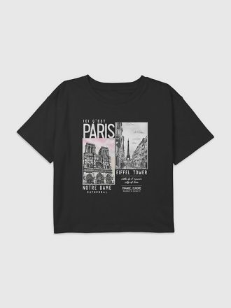 Çocuklar için Paris Fotoğrafçılığı Grafik Kutu Kırpma Tişörtü