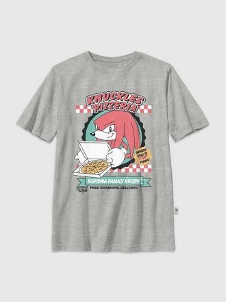 Çocuklar için Sonic The Hedgehog Knuckles Pizza Grafikli Tişört